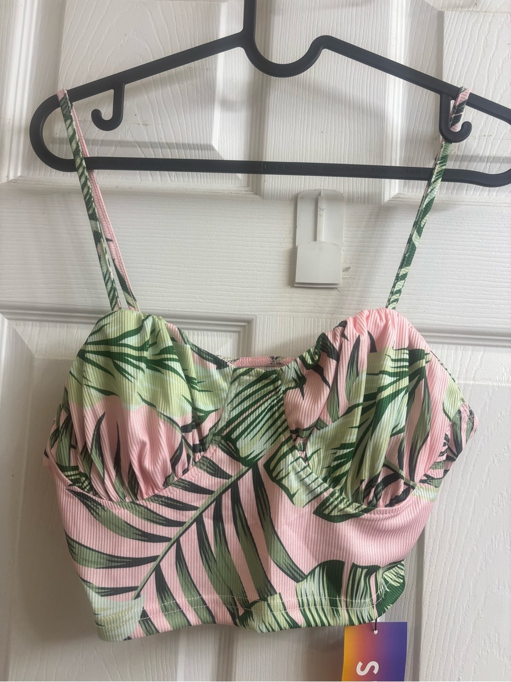Tropical Print Pink & Green Crop Top NWT